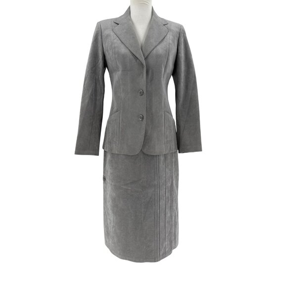 Vintage Yves St Simon Grey Suede Skirt Suit  Womens Size M  Two-Piece Set  Jacke - Picture 1 of 16